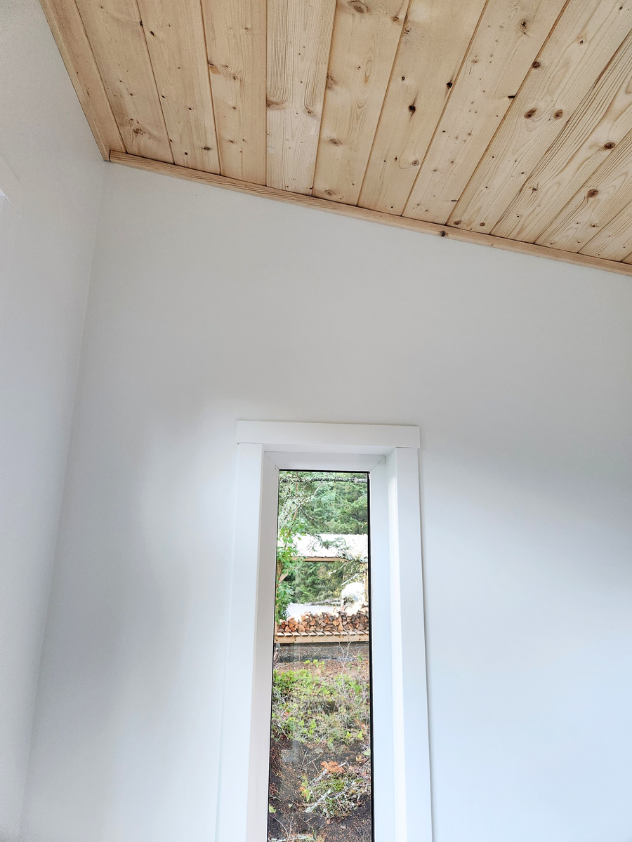 a modular backyard studio with tongue and groove pine ceilings 
